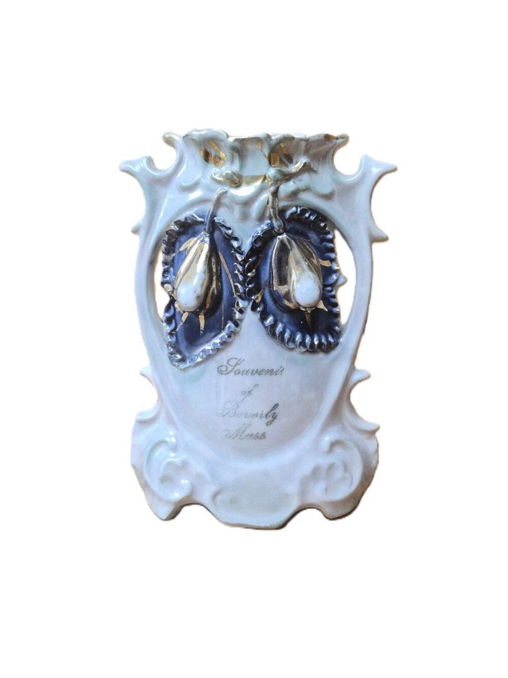 Antique German Porcelain Souvenir Vase Beverly Mass c.1895–1910 Rococo Victorian